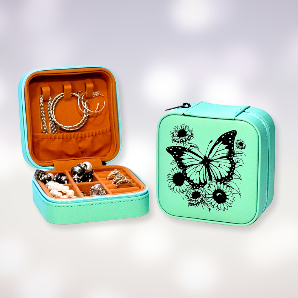 Travel Jewelry Box - Butterfly and Sunflowers Design