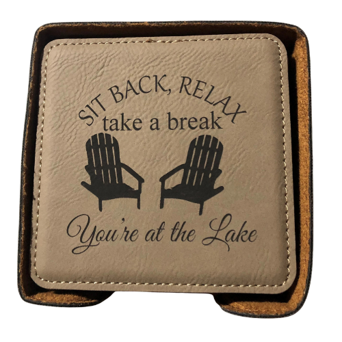 Relax - You're at the Lake Set of 6 Faux Leather Coasters