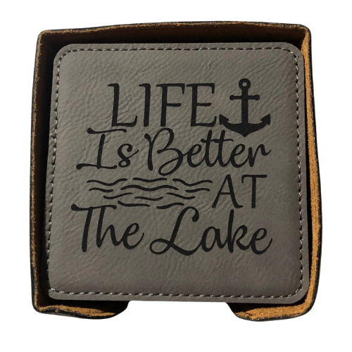"Life is Better at the Lake" Set of 6 Faux Leather Coasters