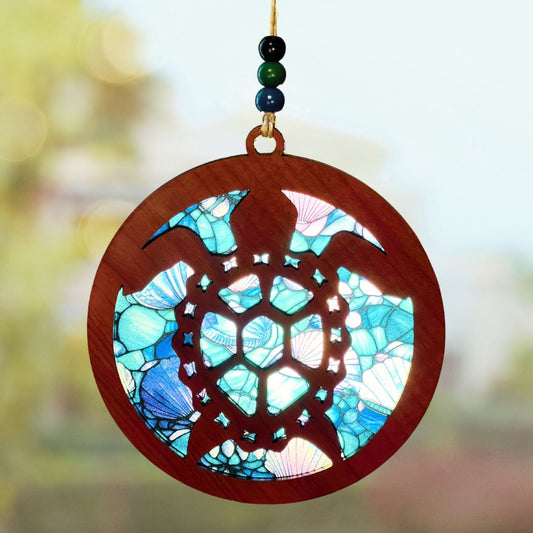 Suncatcher - Sea Turtle with Seashell Background