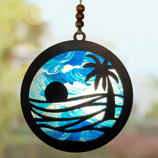 Suncatcher - Tropical Beach Sunset with Ocean Wave Background