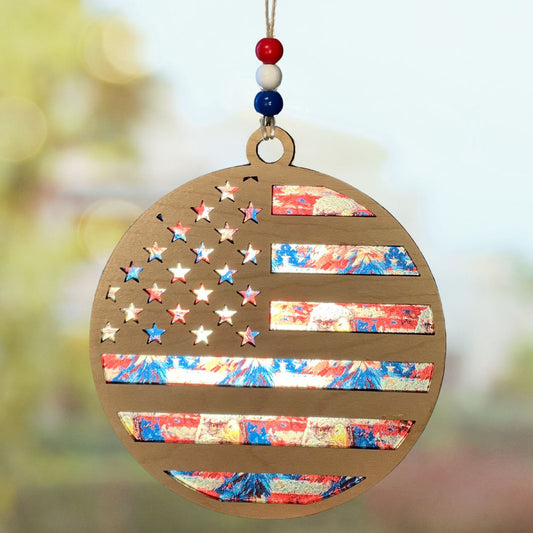 Suncatcher - USA Flag with Red, White, Blue, and Eagles Background