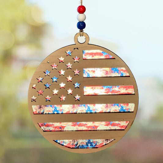 Suncatcher - USA Flag with Red, White, Blue, and Eagles Background