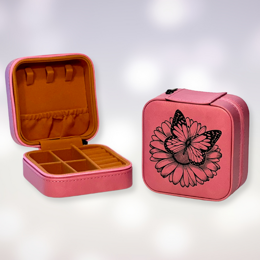 Travel Jewelry Box - Butterfly on Sunflower Design