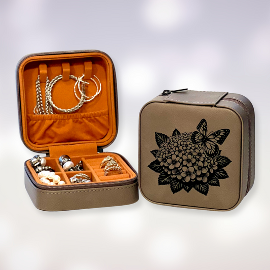 Travel Jewelry Box - Butterfly on Bouquet of Flowers Design