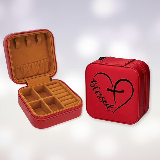 Travel Jewelry Box - Blessed Heart & Cross Design