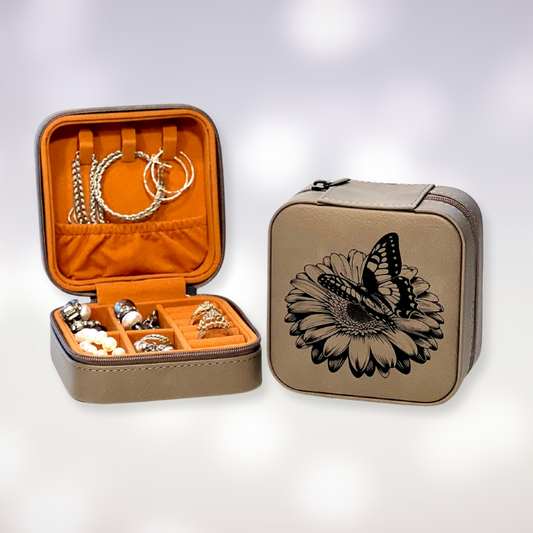 Travel Jewelry Box - Butterfly on Sunflower Design