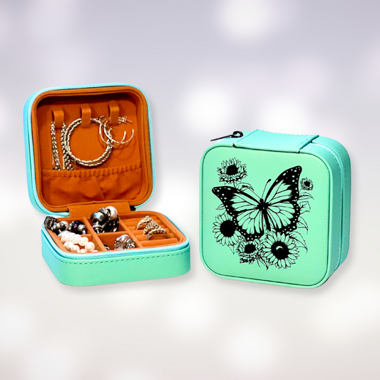 Travel Jewelry Box - Butterfly and Sunflowers Design