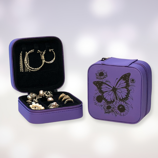 Travel Jewelry Box - Butterfly and Sunflowers Design