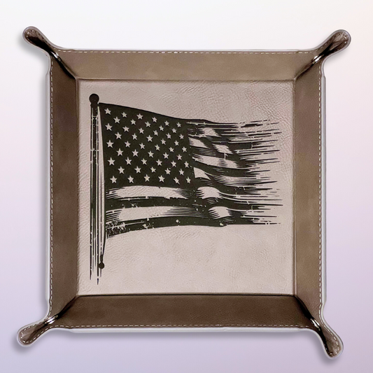 Snap Tray - Tattered U.S. Flag Design (Catch-All Tray / Valet Tray / Dice Tray)